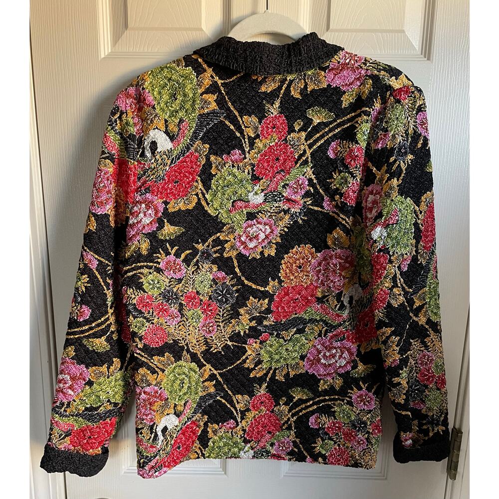 Tania Nardi Reversible Jacket Sz S Button Up Crinkle Texture Floral Black Artsy - Picture 3 of 10